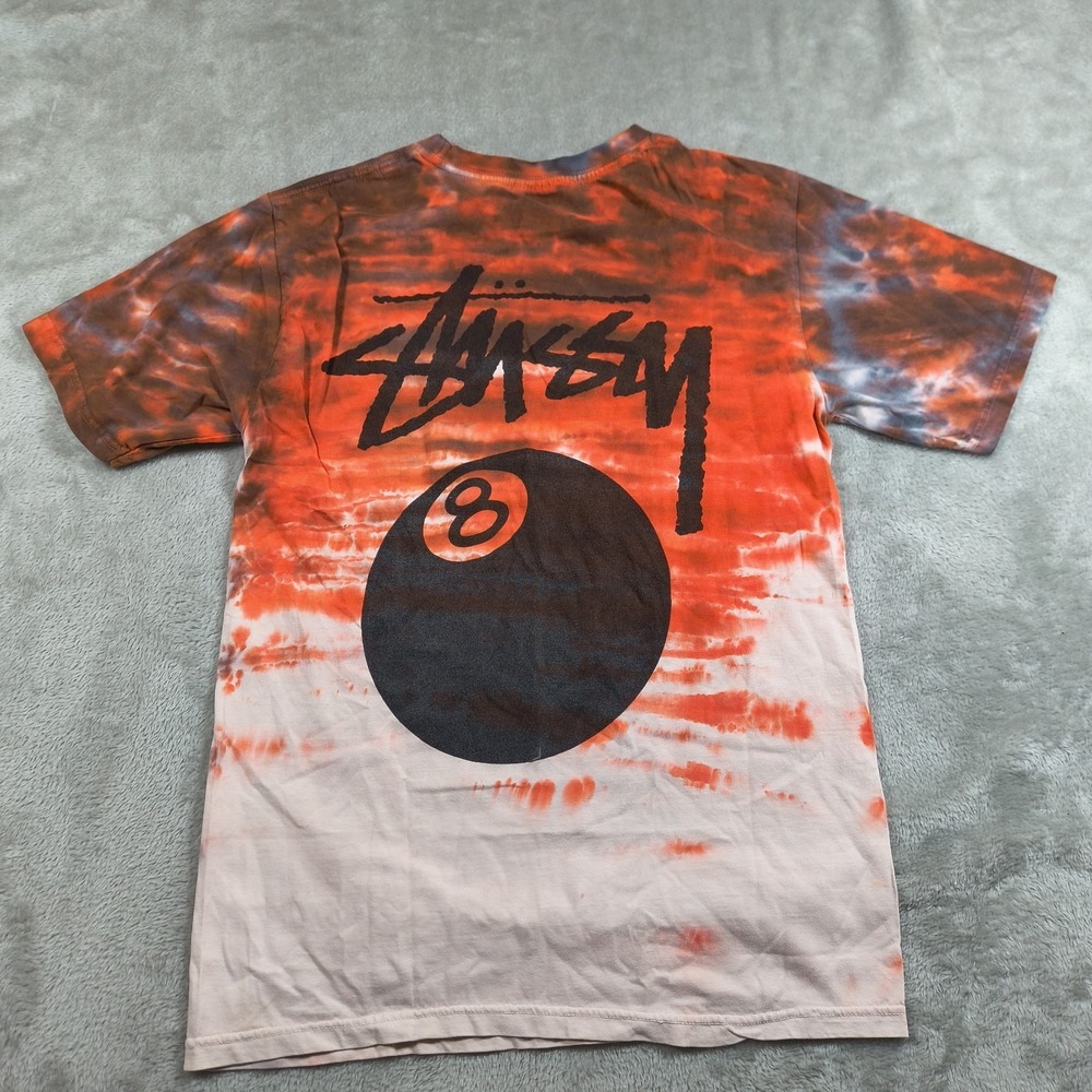 Vintage Stussy Shirt Men Small Orange Eight Ball Tie Dye Streetwear Colorful Y2K